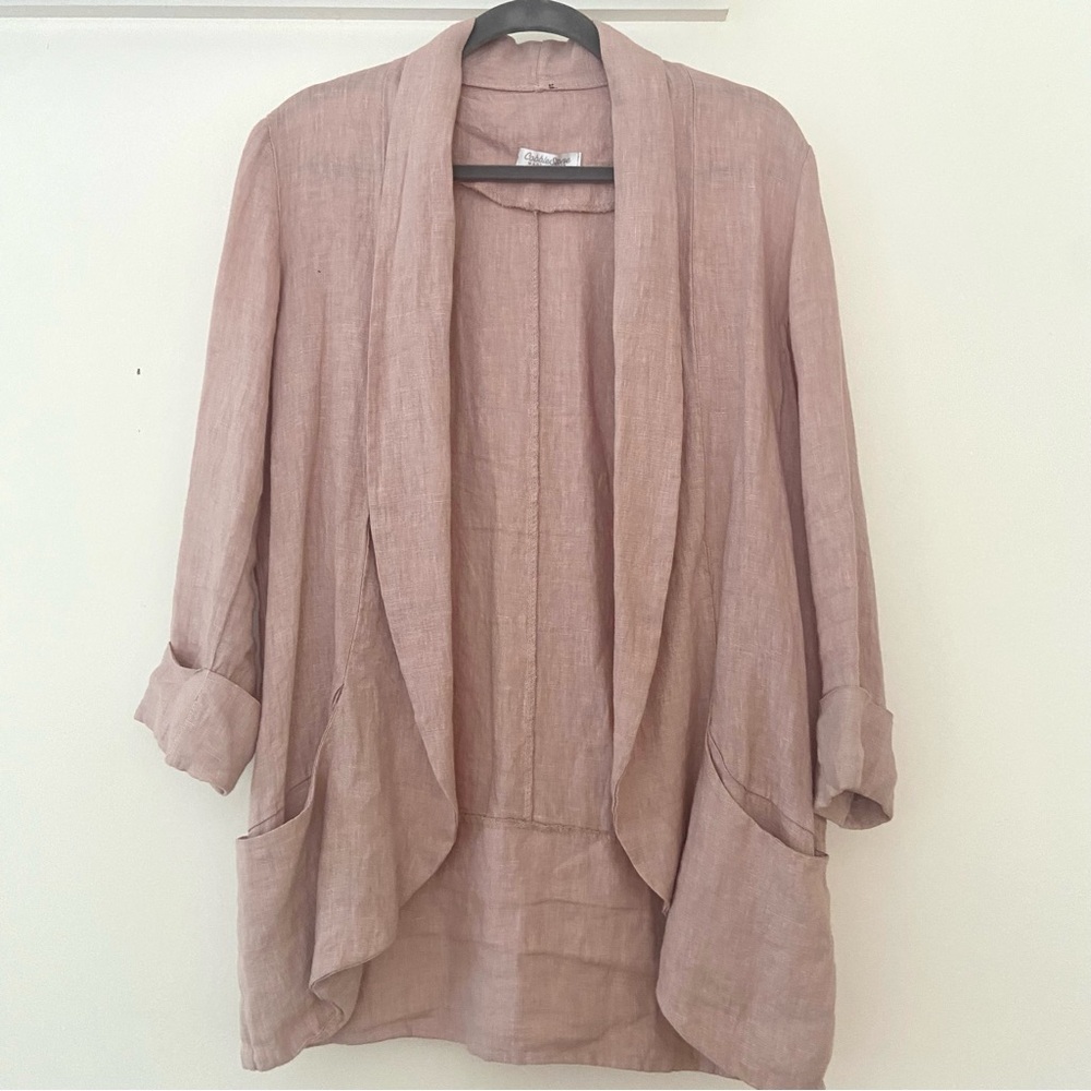 CobbleStone Linen Jacket Women’s S/M Pale Pink Open Lagenlook Minimalist Layer